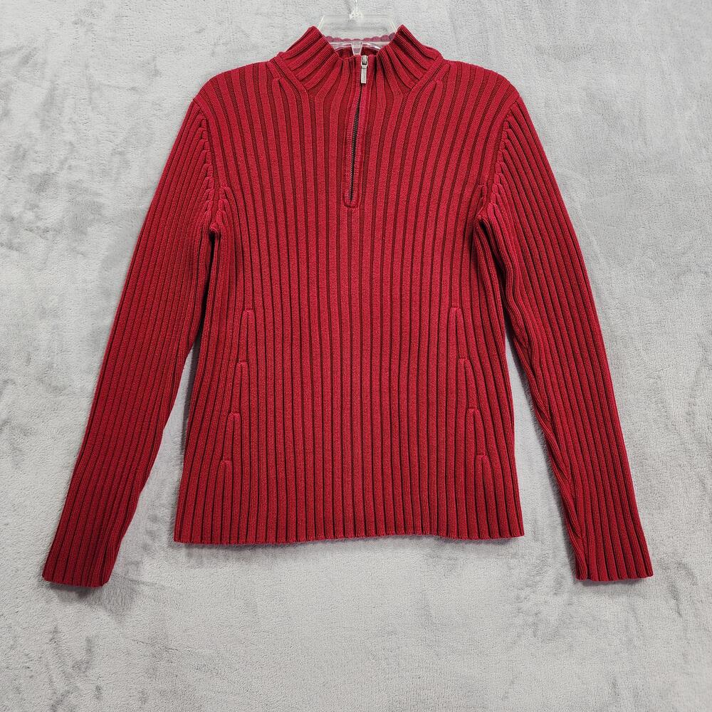 Vintage Ralph Lauren Sweater Womens S Red Ribbed Mock Neck 1/4 Zip Pullover